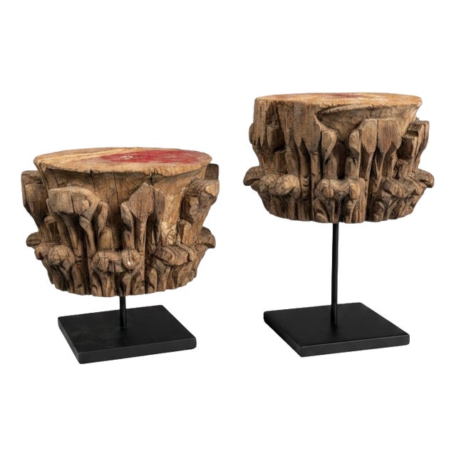Antique Carved Wooden Corinthian Capitals, 1880, Set of 2 For Sale