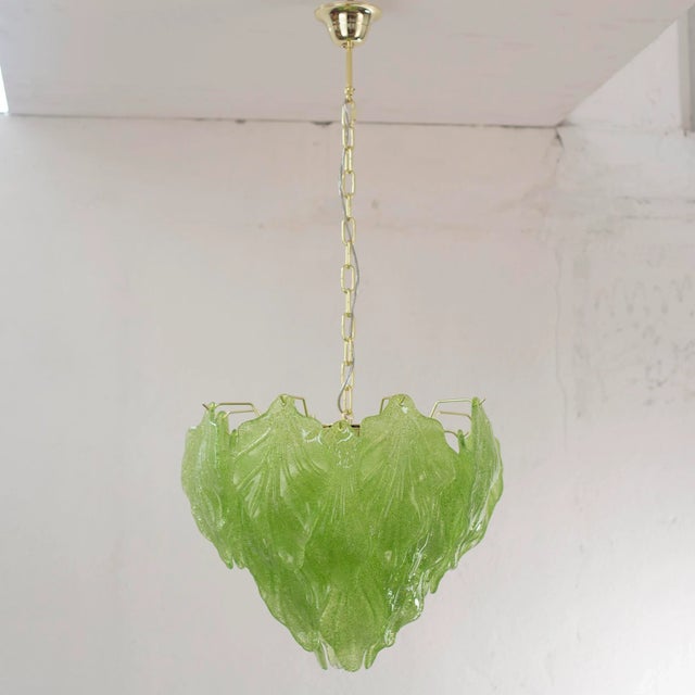 Suspension Chandelier in Murano Glass Leaves Green Color, Italy, 1990s For Sale - Image 4 of 13
