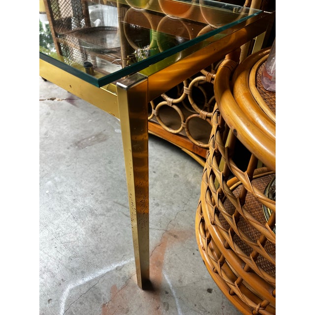1970s 1970s Gold Metal Glass Top Console Table For Sale - Image 5 of 6