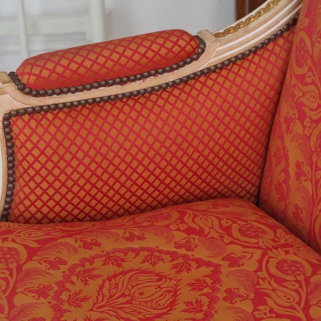 Louis XVI Style 3-Seater Bench with Damask Upholstery from Balzarotti Paris For Sale - Image 9 of 14