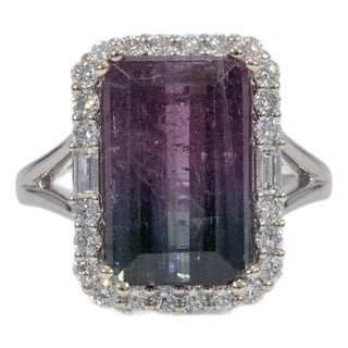 6.3Ct Bi-Color Tourmaline Ring With Natural Diamond Accents in Solid 14k Gold, Size 6.75 For Sale