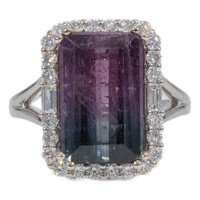6.3Ct Bi-Color Tourmaline Ring With Natural Diamond Accents in Solid 14k Gold, Size 6.75 For Sale