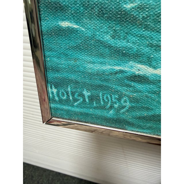 Design Plus Gallery presents Sailboat in the Wind by Johannes Holst. The painting has the most seafarer tone of blue green...