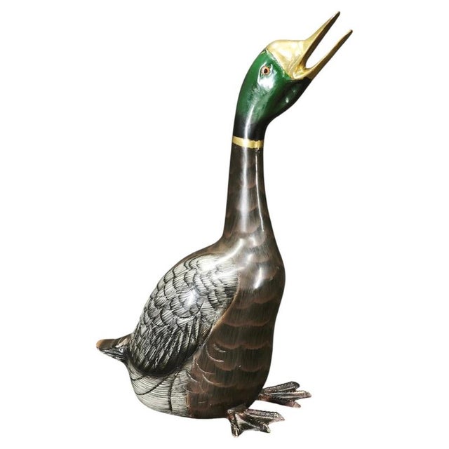 Vintage French Hand Painted Cast Brass Duck Sculpture, 1960s For Sale - Image 9 of 9