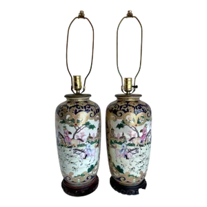 Pair of Asian Export European Hunting Scene Jar Vase Lamps