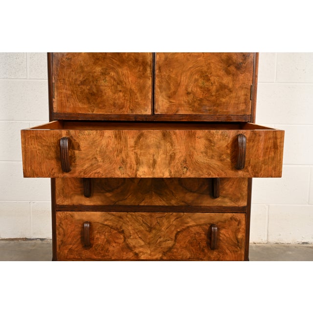 Wood Donald Deskey Style Art Deco Burl Wood Gentleman's Chest, Circa 1930s For Sale - Image 7 of 16