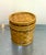 1940s-50s wicker-wrapped metal enameled canister/jar w/ lid. Some very minor discoloration at bottom/base area in a few...