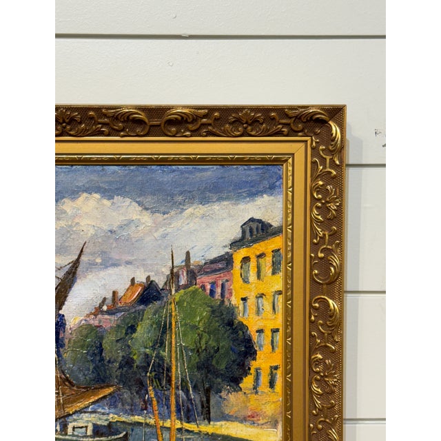 19th Century Oil on Canvas "City Canal" For Sale - Image 4 of 7