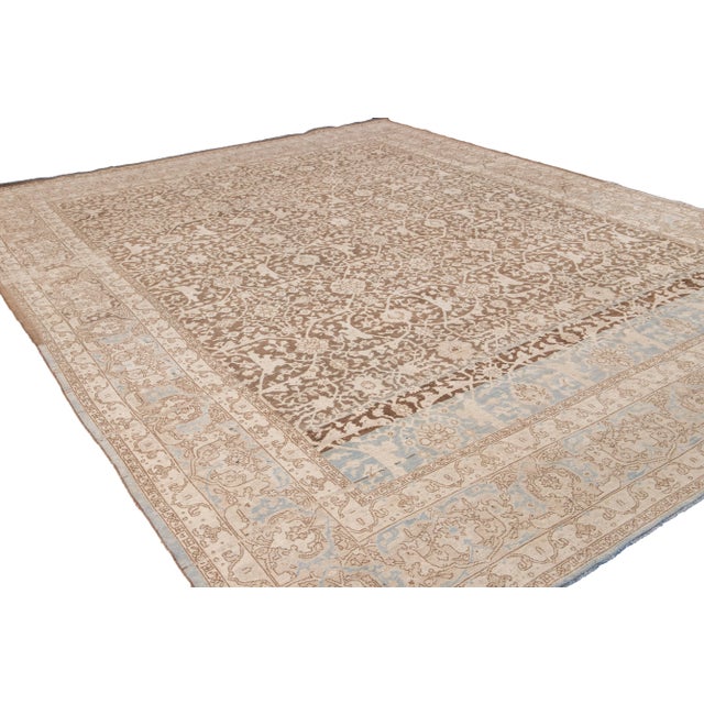 1920s Antique Malayer Handmade Brown and Beige Floral Wool Rug For Sale - Image 5 of 11