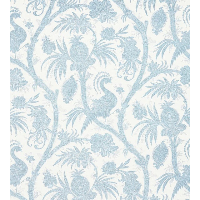 Traditional The House of Scalamandré Balinese Peacock Linen Print Fabric, Sky For Sale - Image 3 of 3