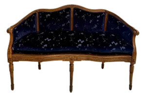 Late 19th Century Carved Wood Louis XVI Settee With Newly Upholstered Navy Cut Velvet