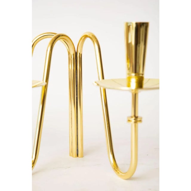Brass Vintage Tommi Parzinger for Dorlyn Brass 3 Arm Modernist Candlestick Polished, 1950's For Sale - Image 8 of 10