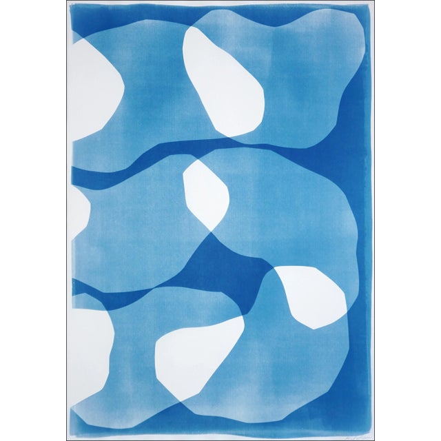 2025, Zig Zag Ovals Diptych, Unique Monotype Cyanotype, Biomorphic Art, Watercolor Paper by Kind of Cyan-Set of 2 For Sale In Miami - Image 6 of 9