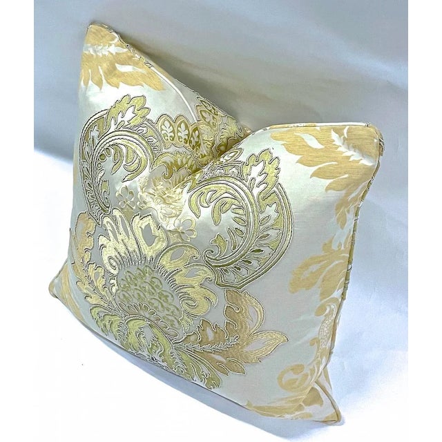 Abstract Vintage Embroidered Gold & Bronze Damask Pillow For Sale - Image 3 of 7