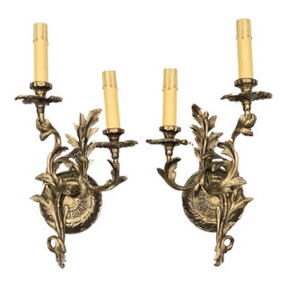 Early 20th Century Swedish Bronze Ornate Electric Sconces - Set of 2 For Sale