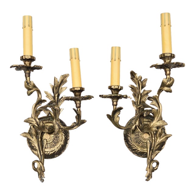 Early 20th Century Swedish Bronze Ornate Electric Sconces - Set of 2 For Sale