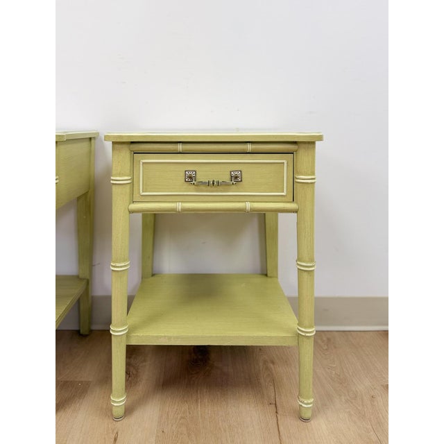 Mid 20th Century Mid 20th Century Henry Link Bali Hai Green Faux Bamboo Pair of Nightstands Hollywood Regency For Sale - Image 5 of 16