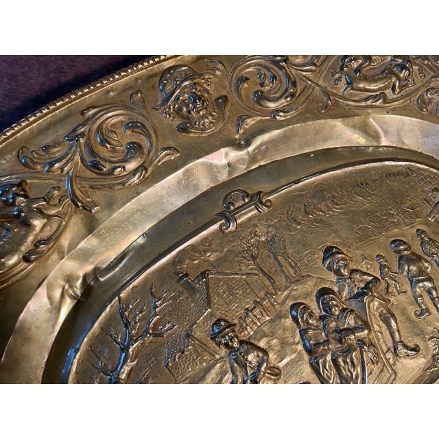 Large Antique Brass Embossed Wall Hanging For Sale - Image 10 of 11