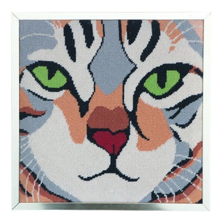 Vintage Calico Cat Needlepoint For Sale