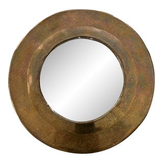 1960’s Petite Round Brass Porthole Style Accent Mirror For Sale