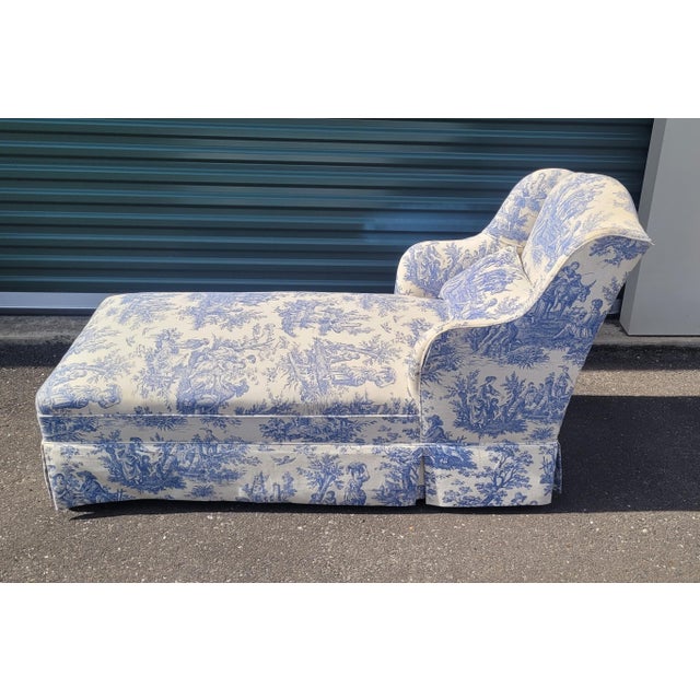Vintage French Chaise Chair Toile Fabric For Sale In Philadelphia - Image 6 of 10