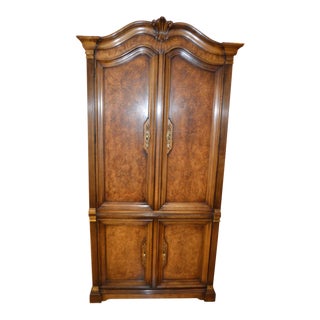 Vintage White Furniture French Country Style Burl-Wood Armoire For Sale