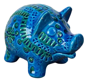 Mid-Century Modern Italian Rimini Blu Pottery Piggy Penny Bank Figurine by Aldo Londi for Bitossi, 1960s