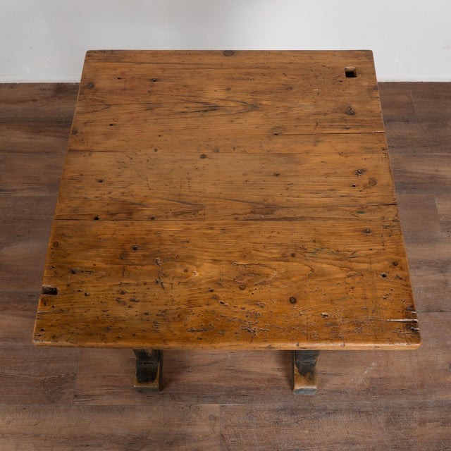 Rustic European 19th-Century Rustic Pine Console Table With Painted Base and Shelf For Sale - Image 3 of 12