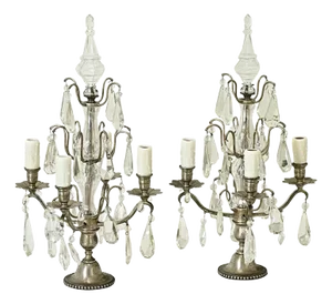 French 19th Century Pair of Crystal Girandole Table Lamps
