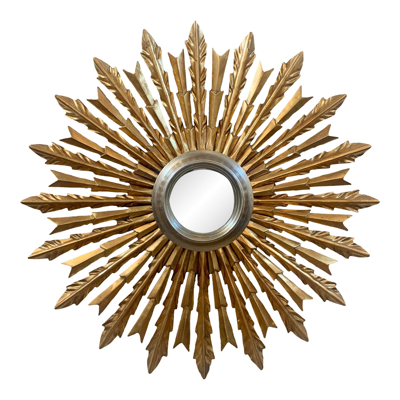 Mid 20th Century Sunburst Carved Silver and Gold Mirror Chairish