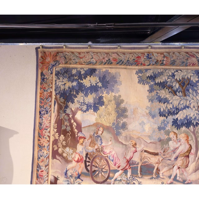 French Mid-19th Century French Aubusson Pastoral Wall Tapestry With Floral Border For Sale - Image 3 of 12