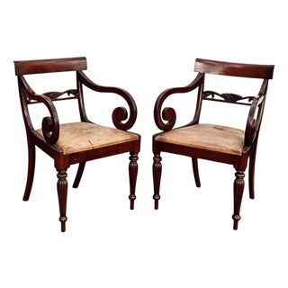 Regency Mahogany Armchairs with Leather Drop Seats, Set of 2 For Sale