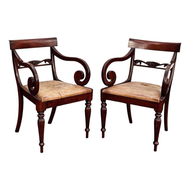 Regency Mahogany Armchairs with Leather Drop Seats, Set of 2 For Sale