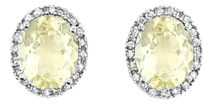 Lemon Quartz Diamond Earrings 4.44cttw 14k White Gold, 2 Pieces