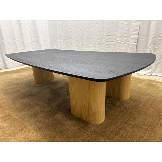 Arhaus Sculptural Two-Tone Coffee Table Organic Modern | Matte Black Top With Blonde Wood Legs For Sale - Image 17 of 18