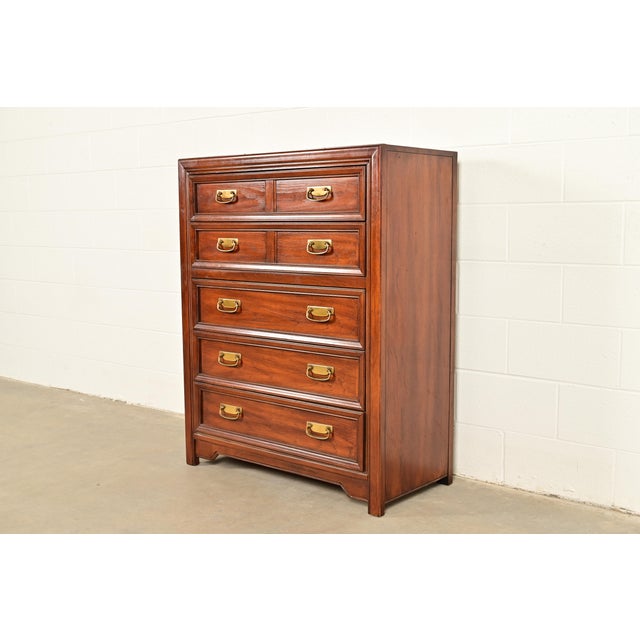 Mid-Century Modern Thomasville Mid-Century Modern Hollywood Regency Campaign Walnut Highboy Dresser, 1970s For Sale - Image 3 of 17