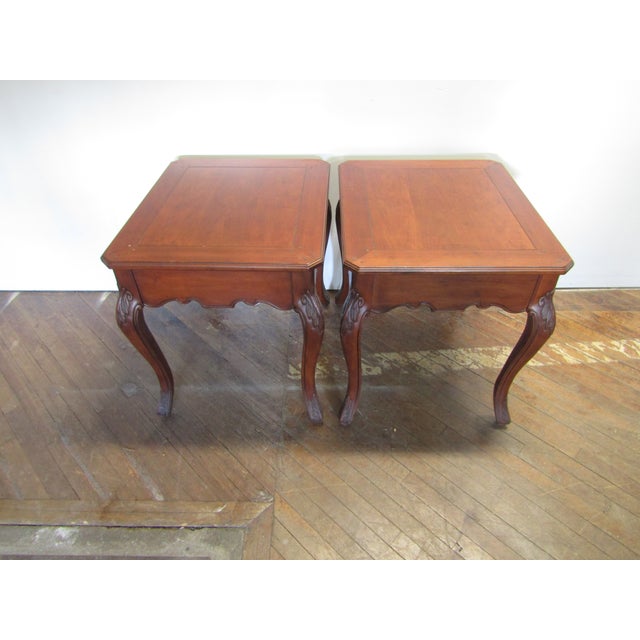 Drexel Pair of Solid Cherry French Style End Tables For Sale - Image 6 of 7