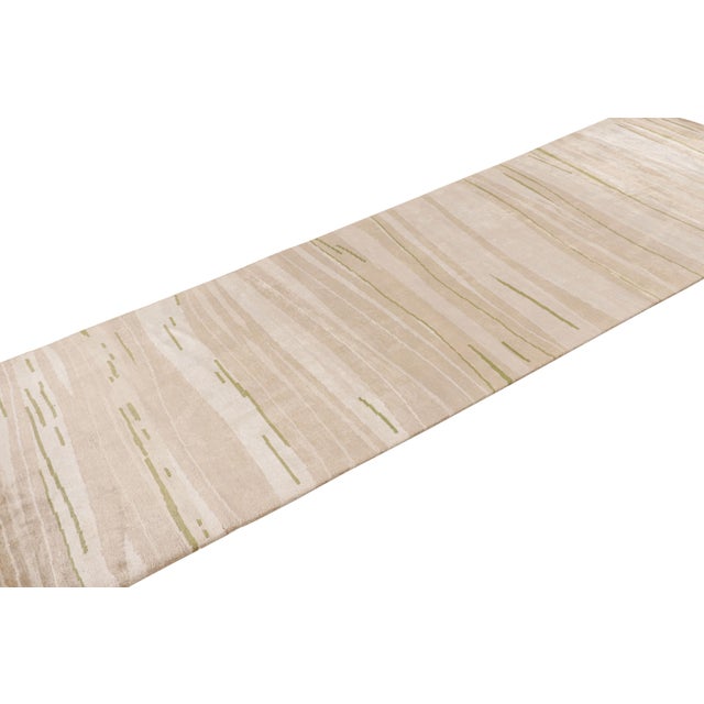 Rug & Kilim Rug & Kilim’s Modern Geometric Striped Beige-Brown Cream and Green Silk For Sale - Image 4 of 7