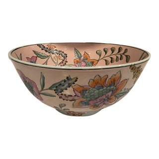1970s Large Hand-Painted Floral Bowl Made in Macau For Sale