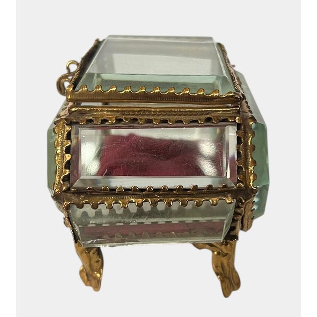 Victorian Victorian Beveled Glass Gilt Metal French Royal Jewelry Casket Trinket Box For Sale - Image 3 of 8