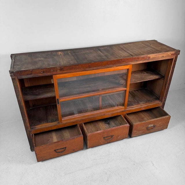 Antique Japanese Shop Counter with Glass Display and Drawers, 1920s For Sale - Image 9 of 18