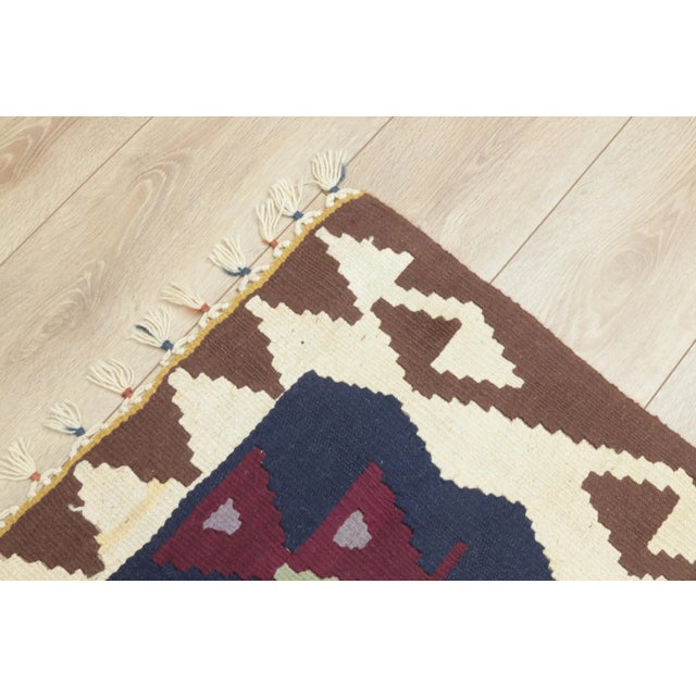 Textile 1970s Scandinavian Geometric Style Turkish Navy Blue and Blue Oushak Kilim Rug For Sale - Image 7 of 11