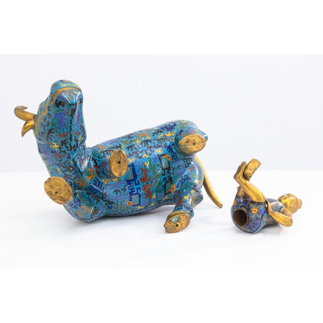 Vintage Chinese Cloisonne Bull Sculpture With Sitting Figure - Asian Collectables For Sale - Image 4 of 6