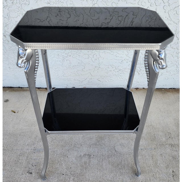 Black Stone and Metal Horse Equine 2 Tier Side Table For Sale In Miami - Image 6 of 9