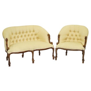 Set of Napoleon III Style Rope Twist Armchair & Sofa For Sale