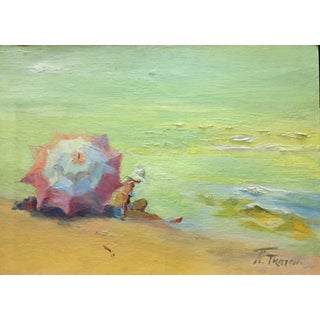 1980s Oil Painting People Sunbathe P. Tkachenko For Sale