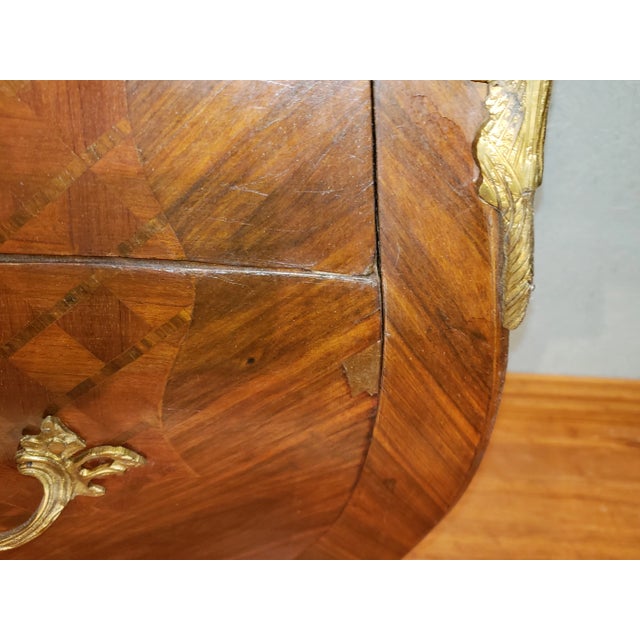 Louis XV Style Marble Top Inlaid Bombe Chest For Sale - Image 11 of 13