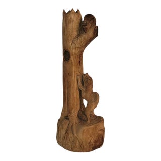 Mid 20th Century Dog Chasing a Beaver Up a Tree Sculpture For Sale