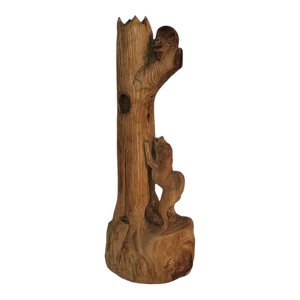 Mid 20th Century Dog Chasing a Beaver Up a Tree Sculpture