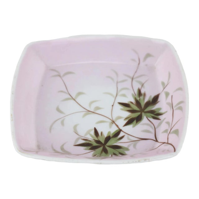 Vintage Square Pink Porcelain Dish With Fern Motif and Delicate Design For Sale